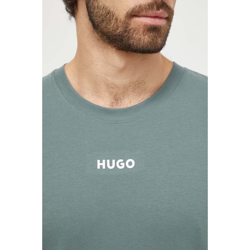 Домашна тениска HUGO в зелено с принт 50493057