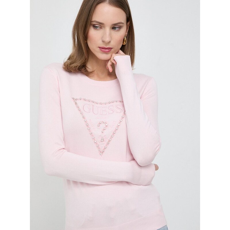 Пуловер Guess ROSALIE дамски в розово от лека материя W4RR53 Z2NQ2