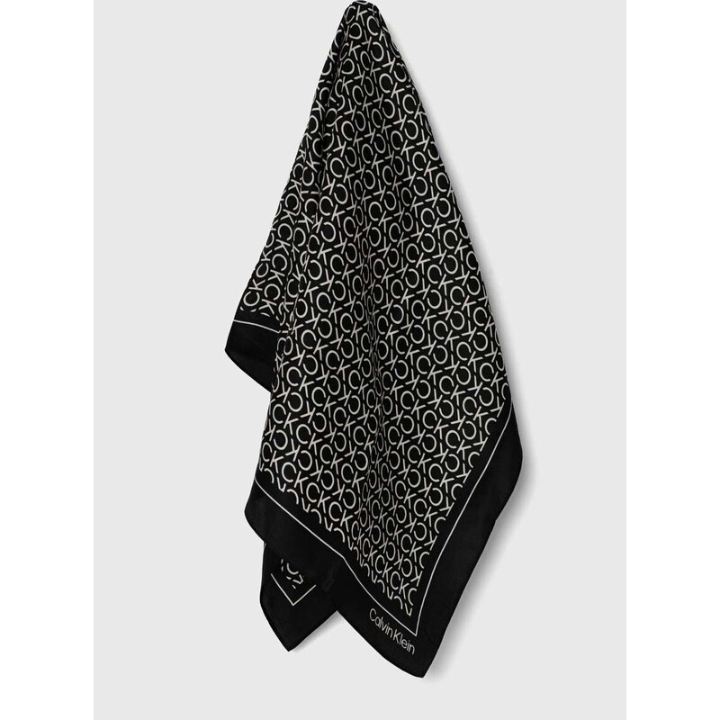 Копринено шалче Calvin Klein в черно с десен K60K611413