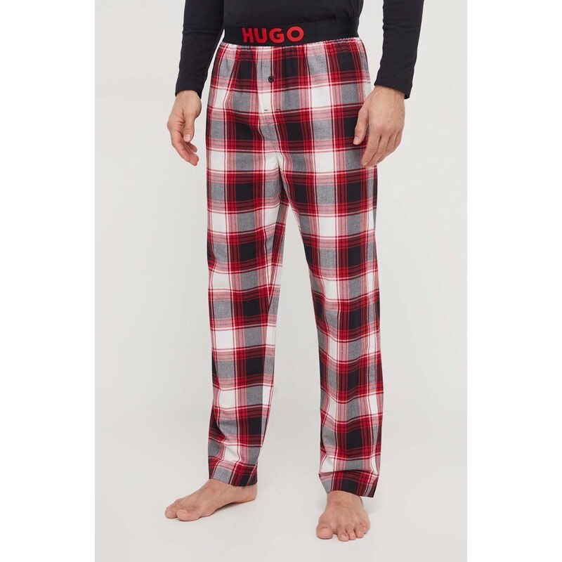 Памучна пижама HUGO в червено с десен