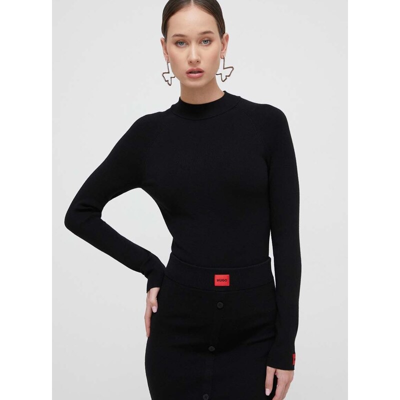 Пуловер HUGO дамски в черно от лека материя 50508993