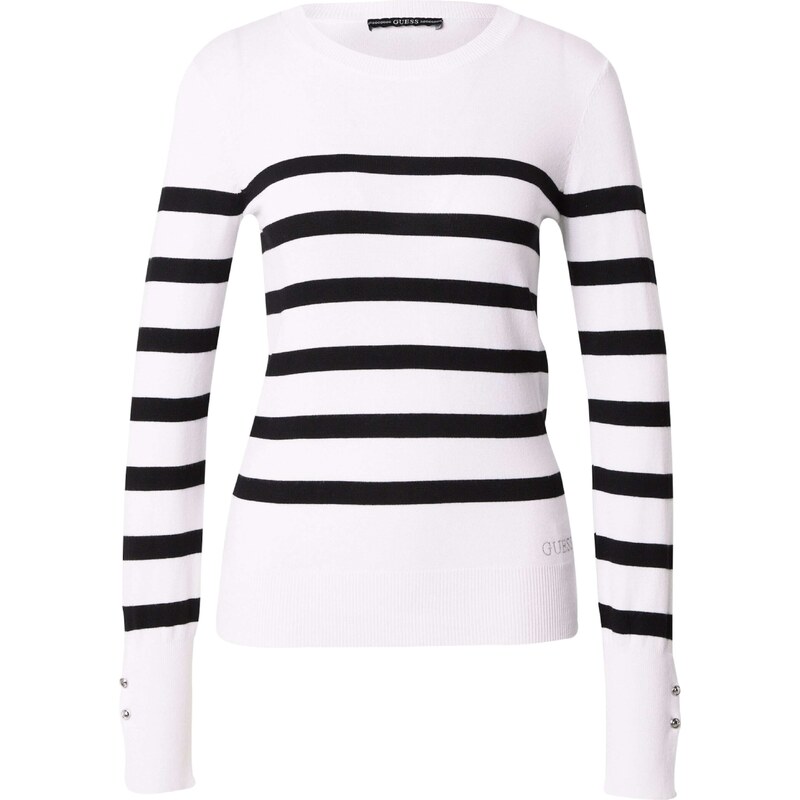 GUESS Пуловер 'ELINOR' черно / сребърно / бяло