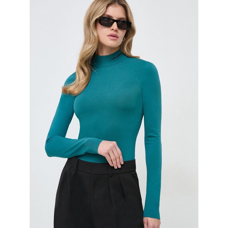 Пуловер Karl Lagerfeld дамски в зелено от лека материя