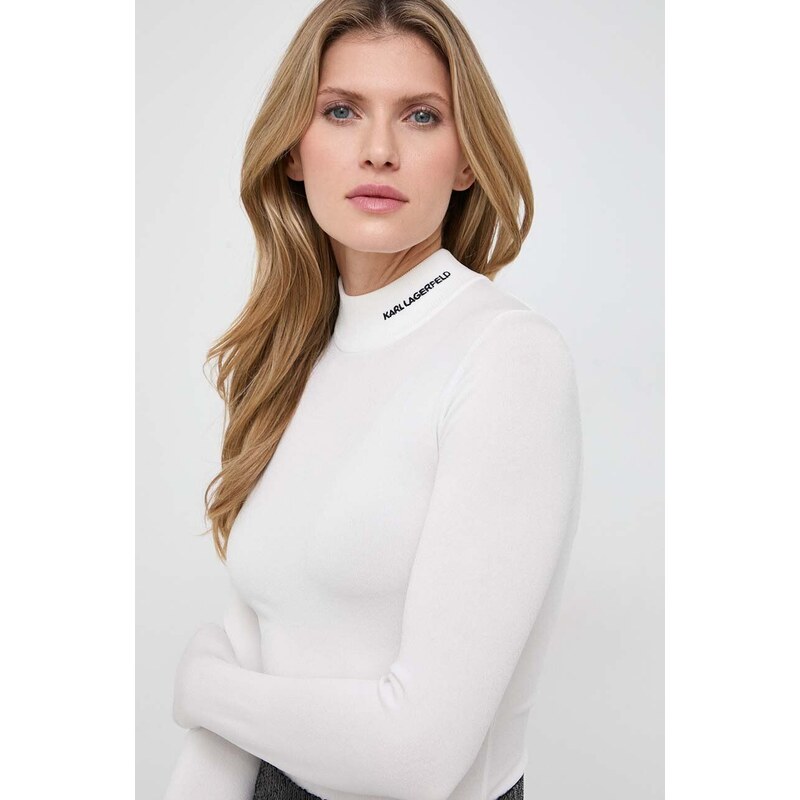 Пуловер Karl Lagerfeld дамски в бяло от лека материя