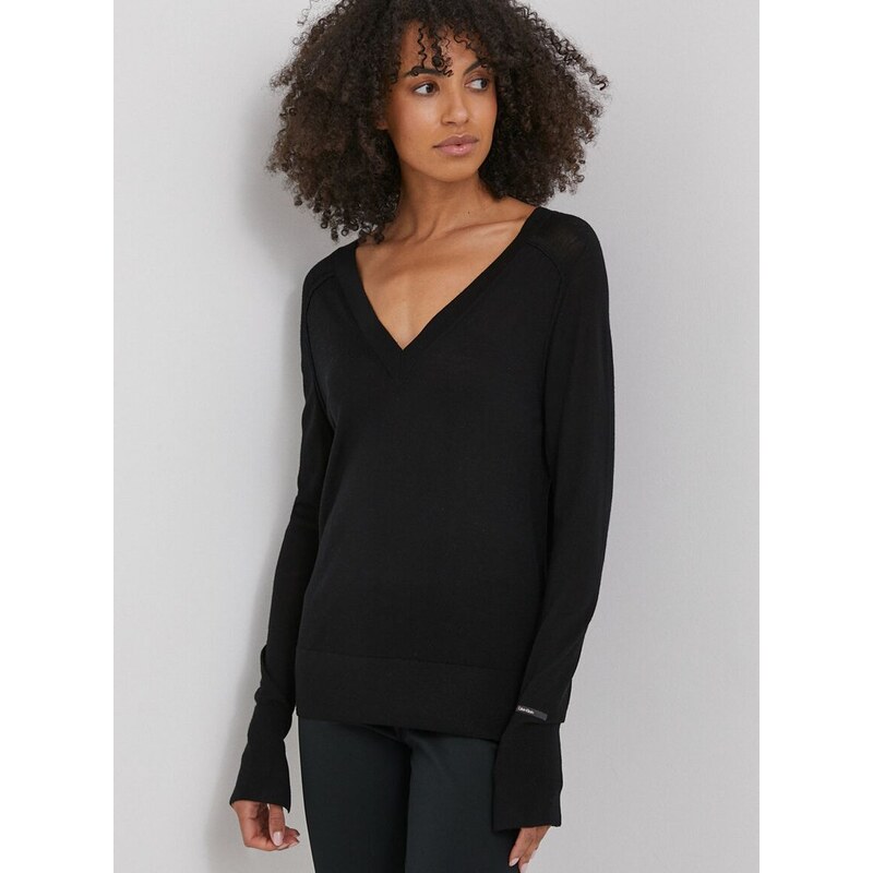 Вълнен пуловер Calvin Klein дамски в черно от лека материя K20K206793