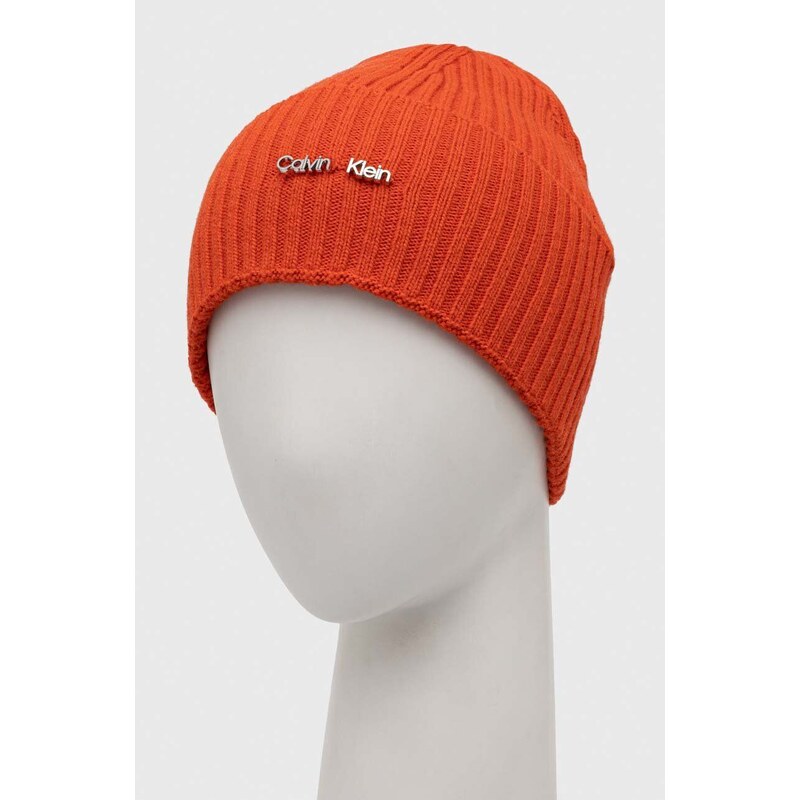 Шапка с вълна Calvin Klein в оранжево K60K611401