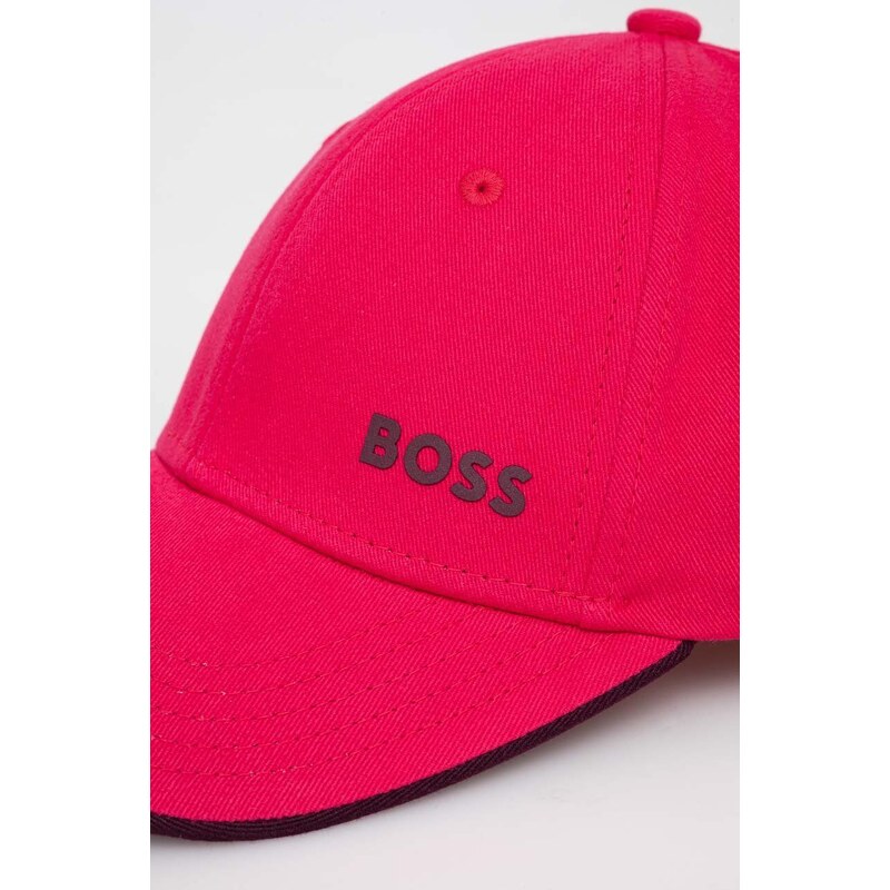 Памучна шапка с козирка Boss Green в розово с изчистен дизайн 50505834