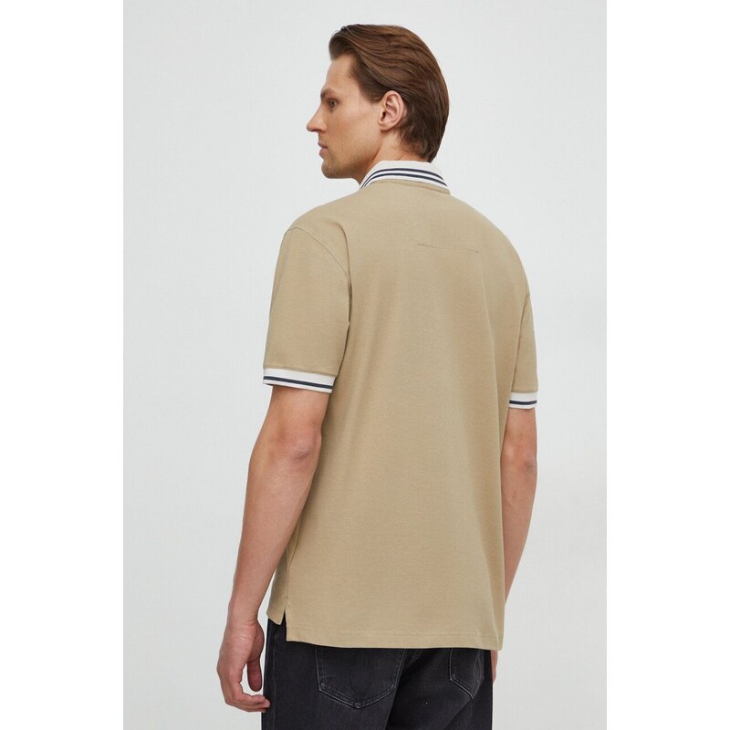 Памучна тениска с яка Aeronautica Militare в бежово с принт PO1751P309