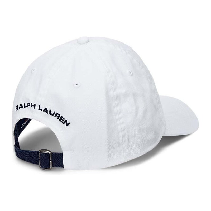 Детска памучна шапка с козирка Polo Ralph Lauren в бяло с десен