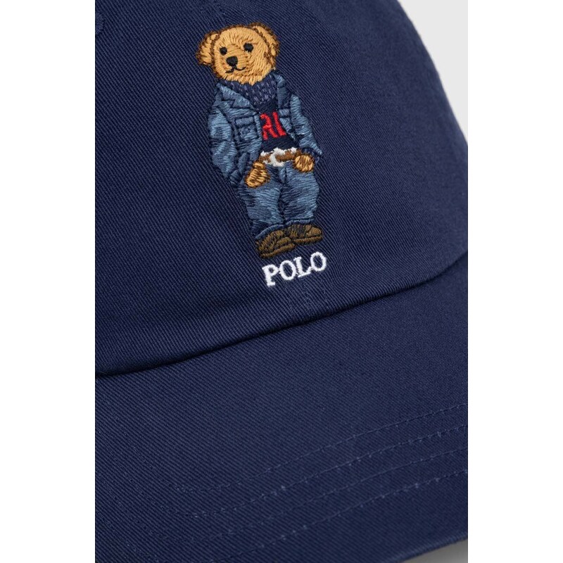 Памучна шапка с козирка Polo Ralph Lauren в тъмносиньо с апликация 710706538