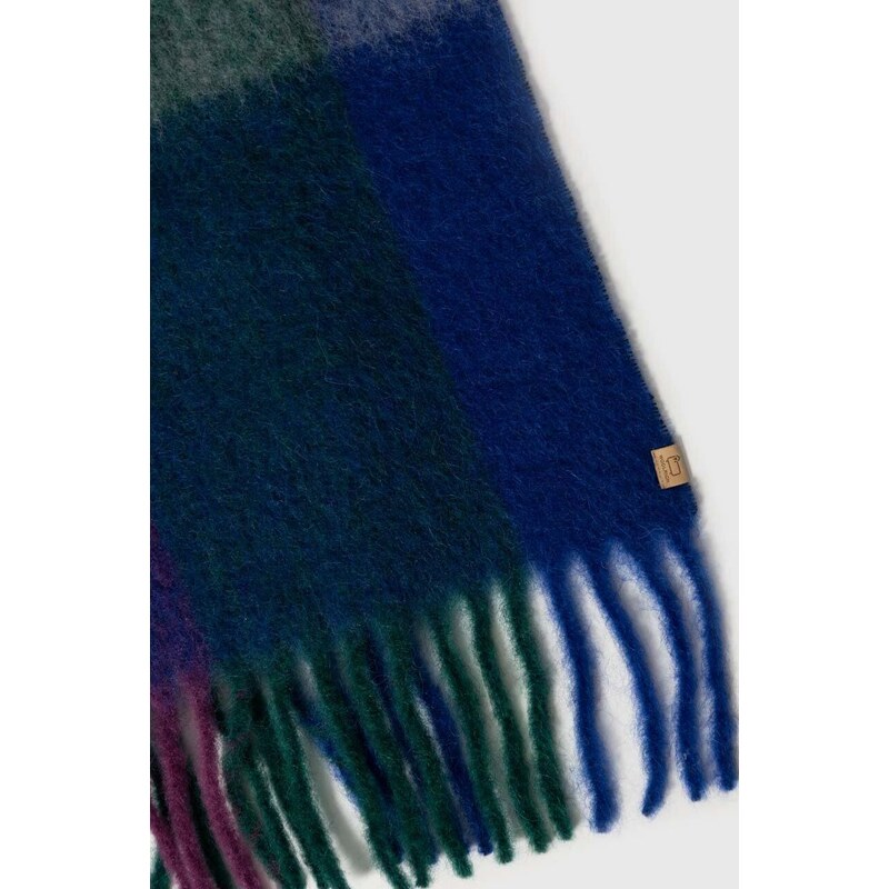 Вълнен шал Woolrich Multicolor Wool Check Scarf в зелено с десен CFWWAC0171FRUT3554