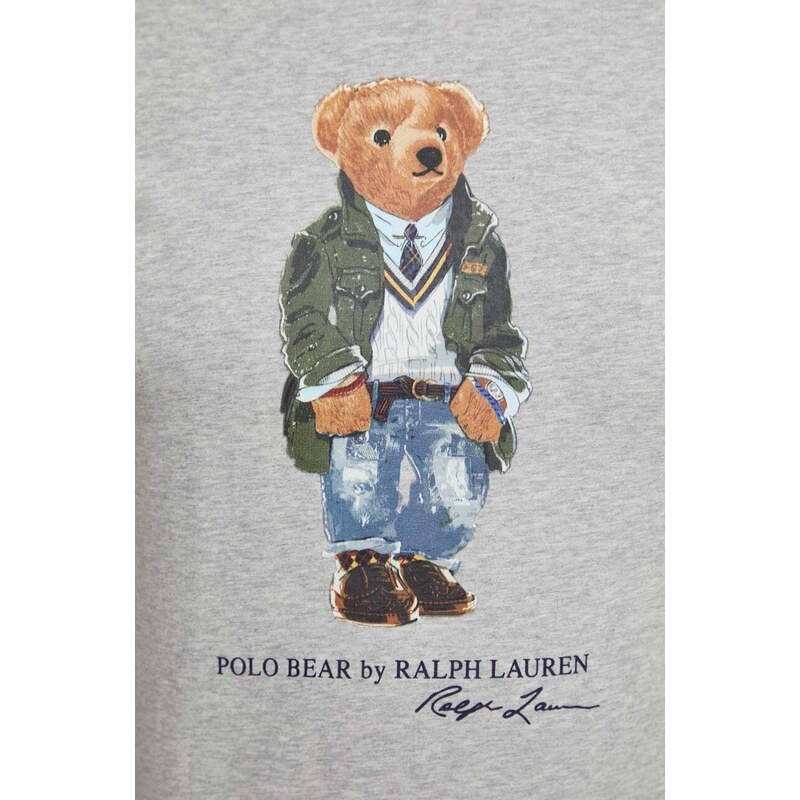 Памучна тениска Polo Ralph Lauren в сиво с принт 710854497