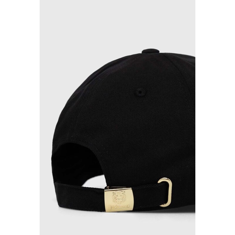 Памучна шапка с козирка Just Cavalli в черно с апликация 76QAZK50 ZG225