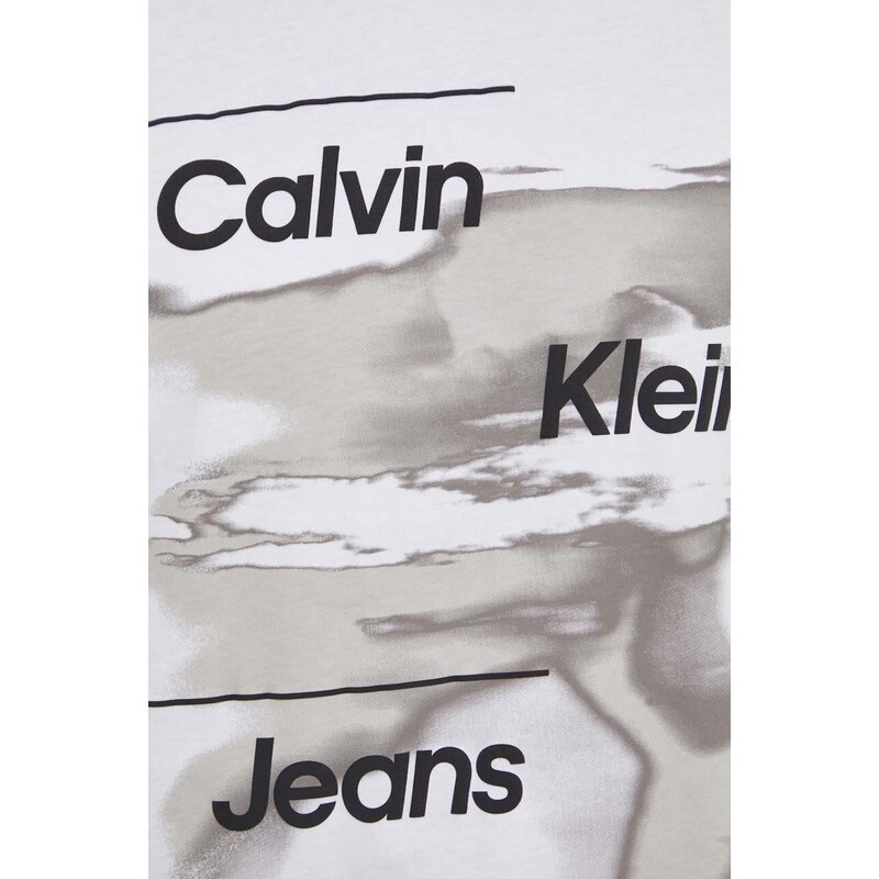 Памучна тениска Calvin Klein Jeans в бяло с принт J30J325184