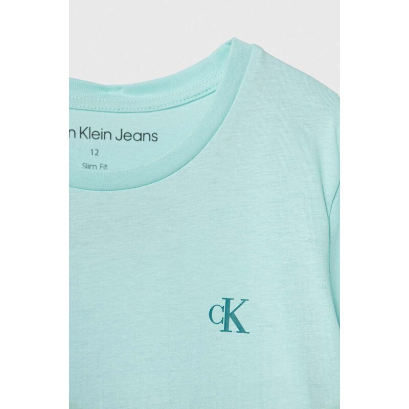Детска памучна тениска Calvin Klein Jeans (2 броя) в тюркоазено