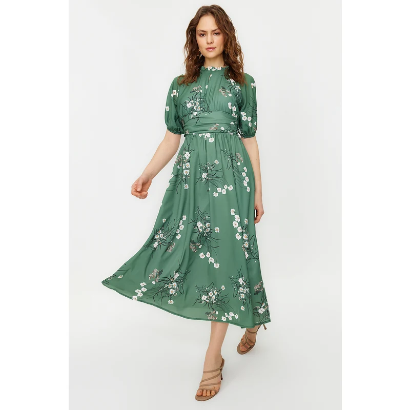 Gry Balloon Sleeve Dress Green