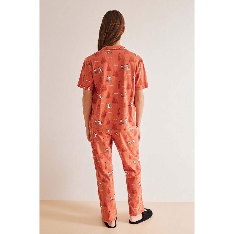 Памучна пижама women'secret Snoopy в оранжево от памук 3137606
