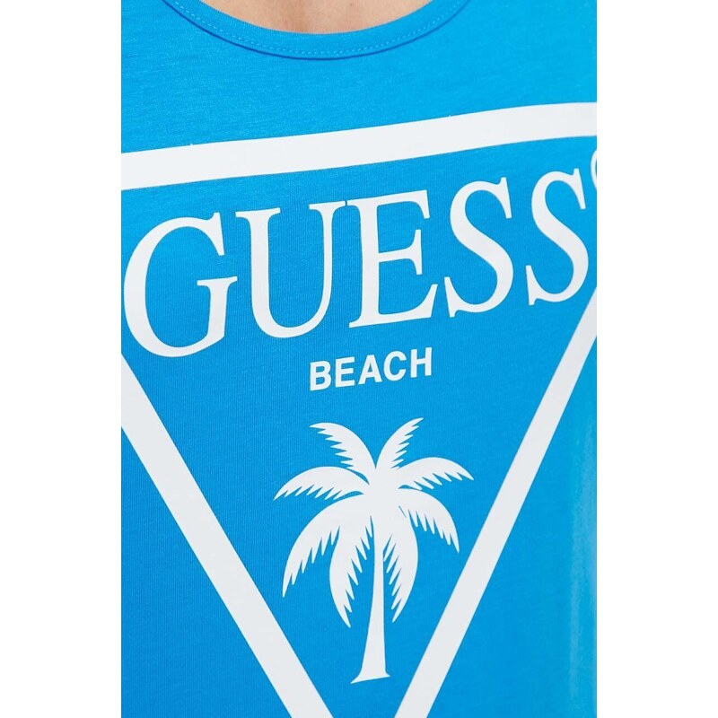Памучна рокля Guess в синьо къса със стандартна кройка E3GP03 JA914
