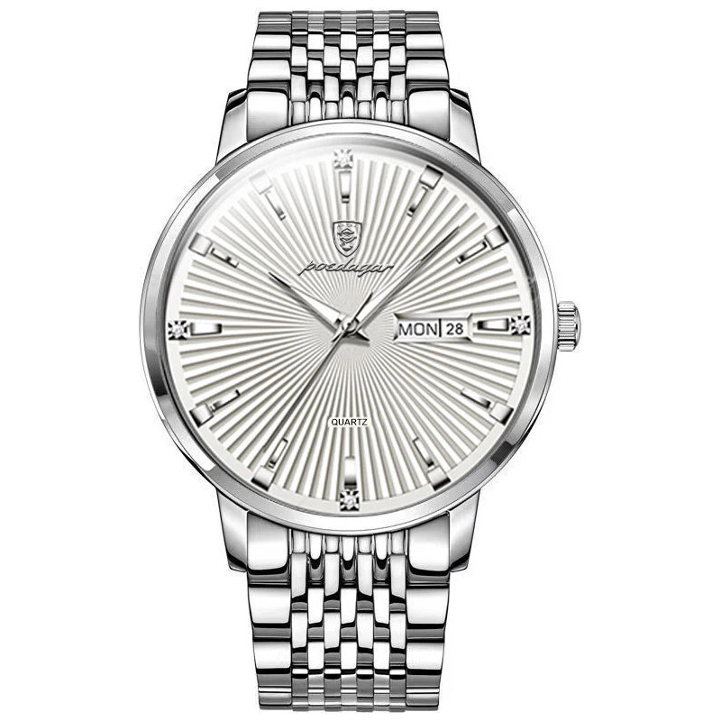 Мъжки часовник Poedagar CS1412, неръждаема стомана, сребрист, бял циферблат