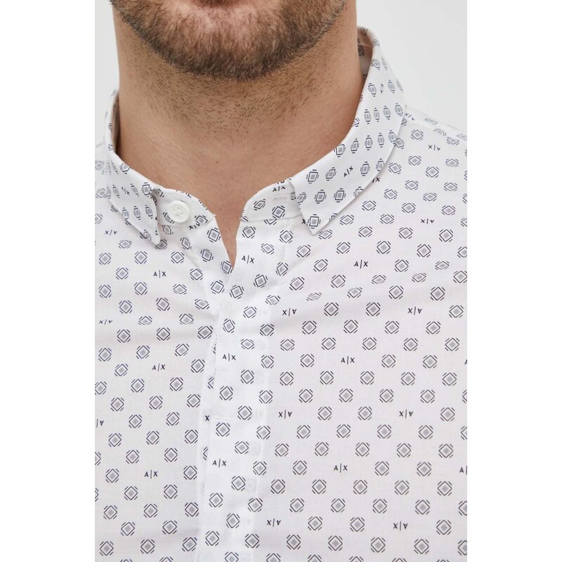 Риза Armani Exchange мъжка в бяло с кройка по тялото яка копче 3DZC25 ZNEAZ