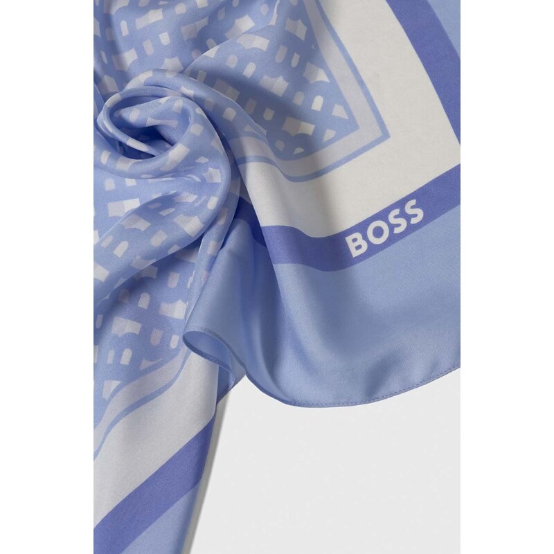 Копринено шалче BOSS в синьо с десен 50513251