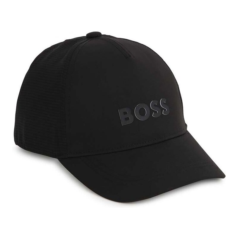Детска шапка с козирка BOSS в черно с апликация