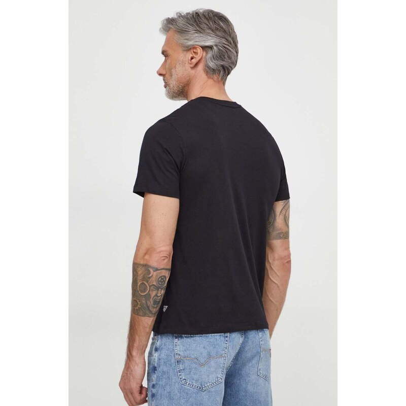 Памучна тениска Guess IRIDESCENT в черно с принт M4GI47 K9RM1