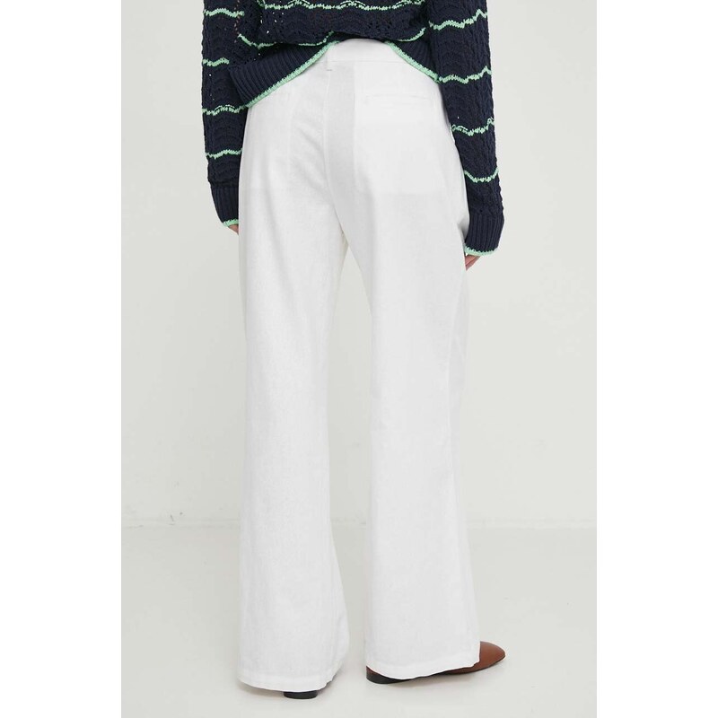 Ленен панталон Barbour в бяло със стандартна кройка, с висока талия