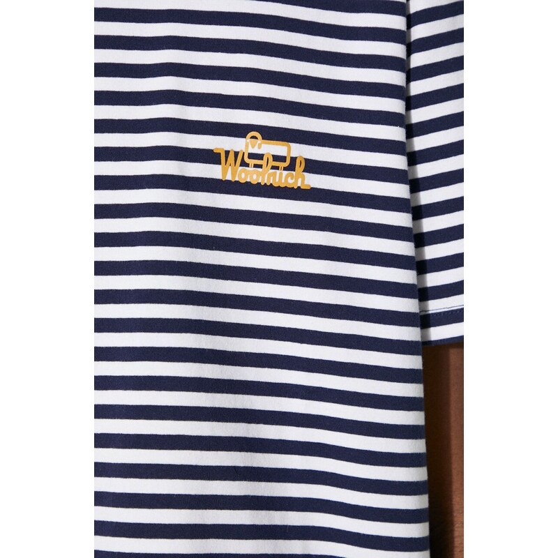 Тениска Woolrich Striped T-Shirt в тъмносиньо с десен CFWOTE0121MRUT3687