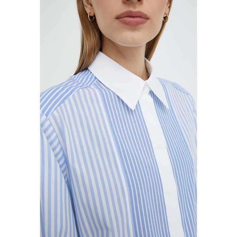 Памучна риза BOSS дамска в синьо със стандартна кройка с класическа яка 50511828