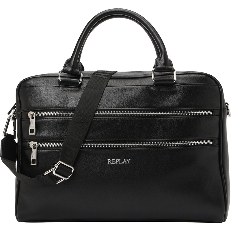 REPLAY Чанта за лаптоп черно / сребърно