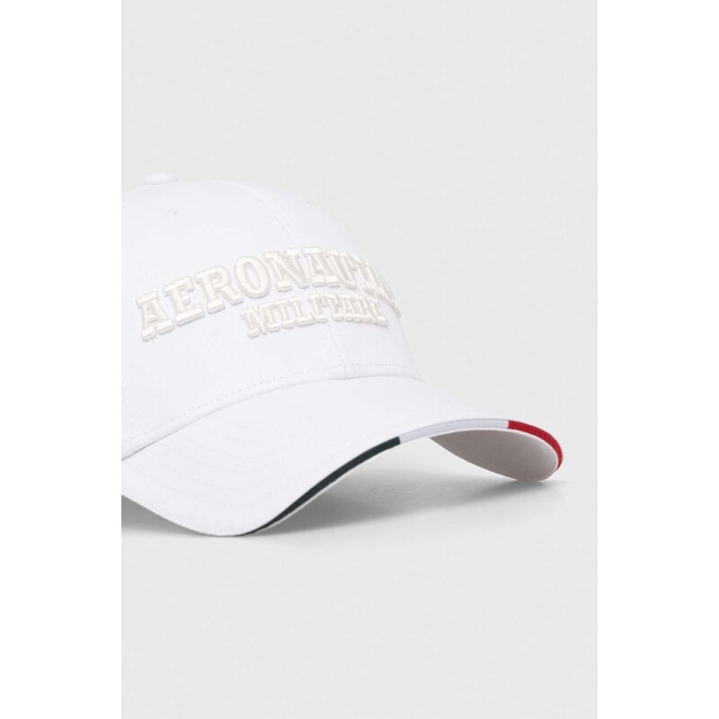 Памучна шапка с козирка Aeronautica Militare в бяло с апликация