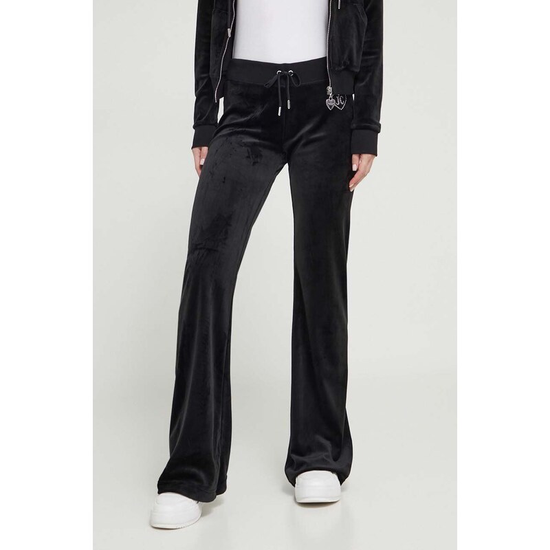 Кадифен спортен панталон Juicy Couture в черно с апликация