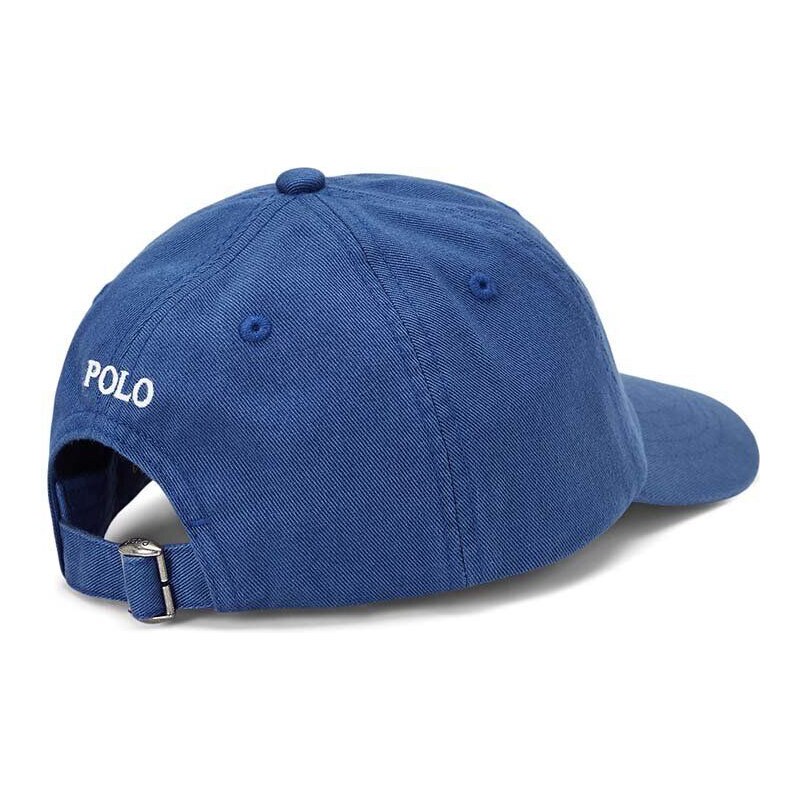 Детска памучна шапка с козирка Polo Ralph Lauren в синьо с изчистен дизайн