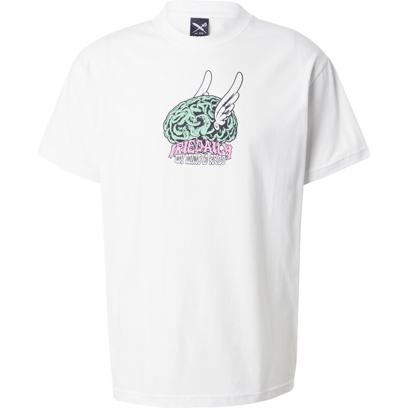 Iriedaily Тениска 'Free Mind' светлозелено / розово / бяло