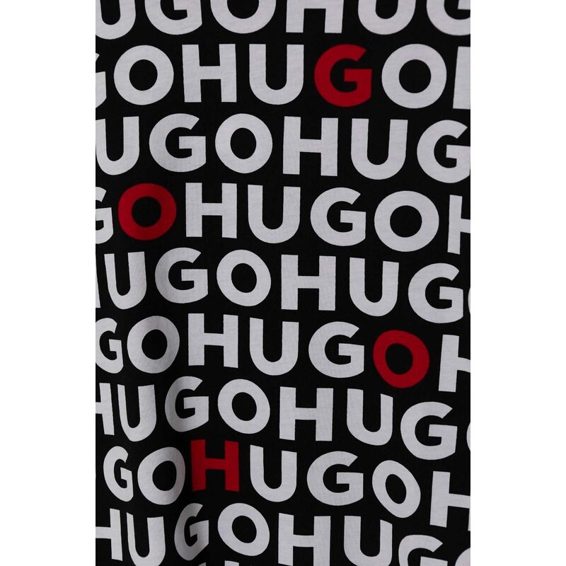Детска памучна тениска HUGO в черно с десен