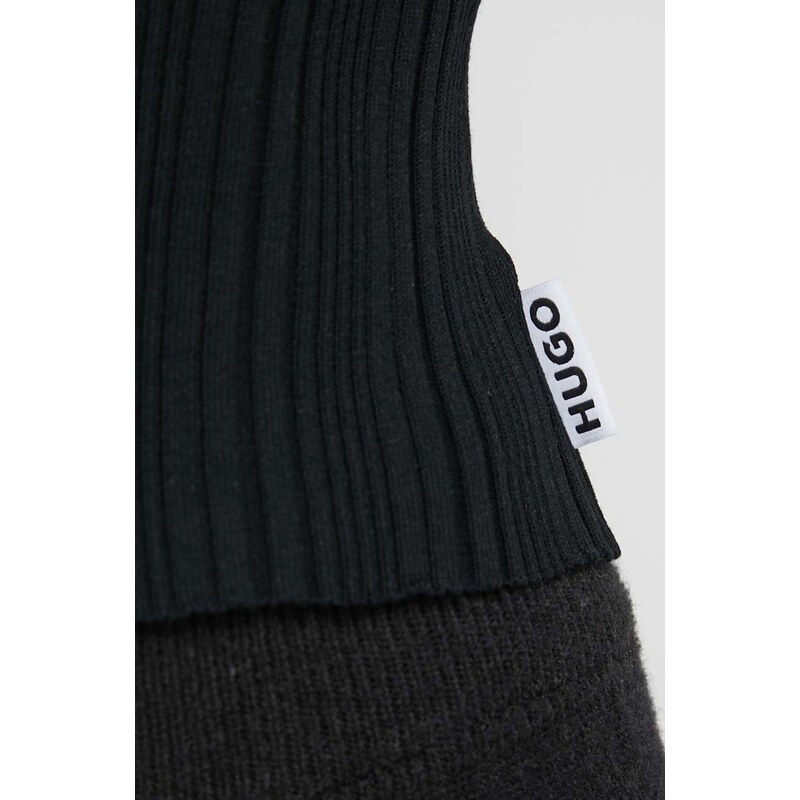 Пуловер HUGO дамски в черно от лека материя с ниско поло 50514269