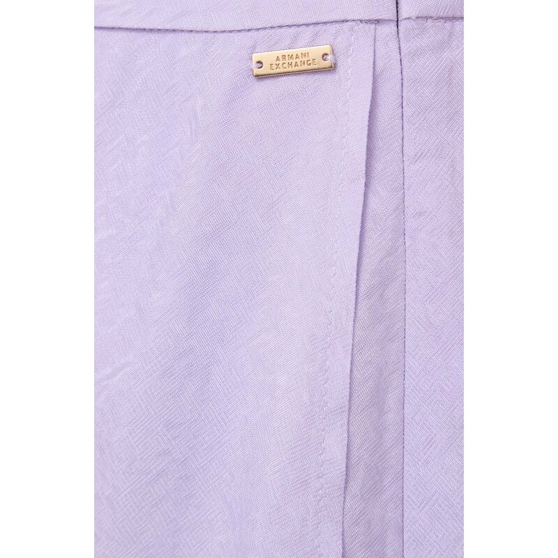 Пола-панталон Armani Exchange в лилаво с изчистен дизайн висока талия 3DYS66 YN9RZ