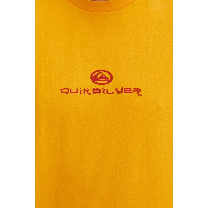 Памучна тениска Quiksilver в жълто с принт