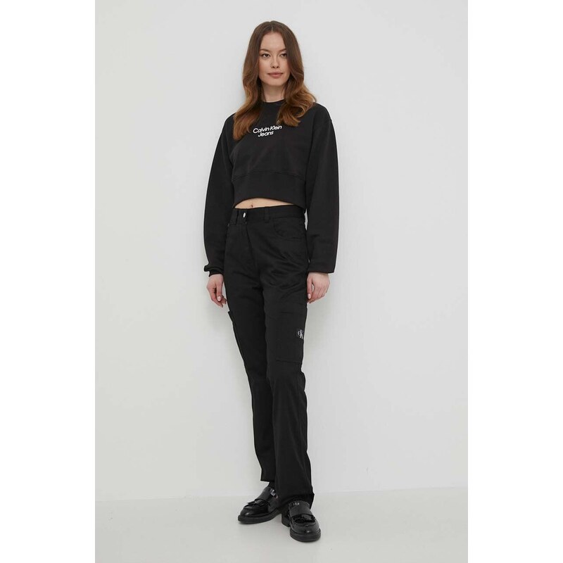 Памучен суичър Calvin Klein Jeans в черно с принт J20J221466
