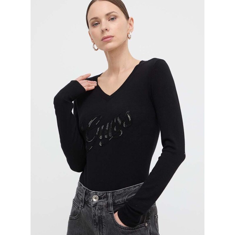Пуловер Guess MYLA дамски в черно от лека материя W4GR25 Z2NQ2