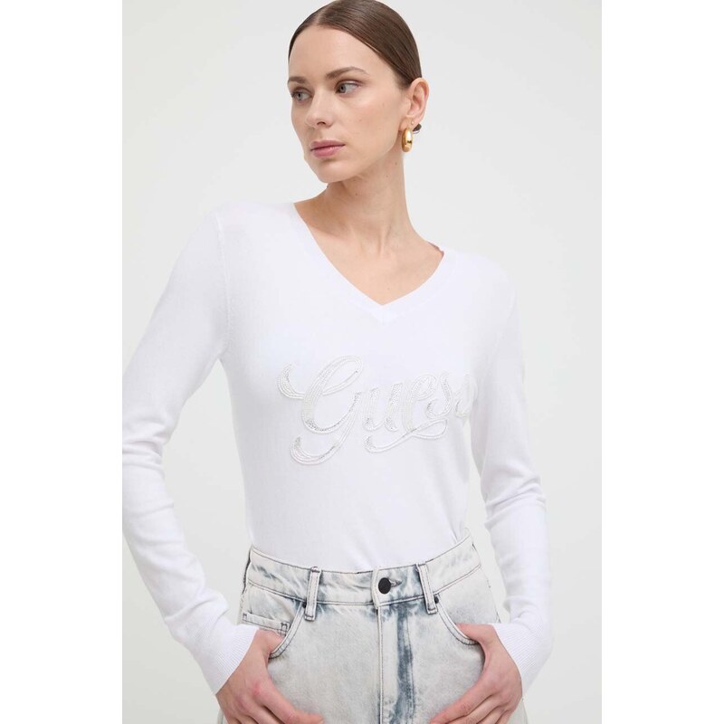 Пуловер Guess MYLA дамски в бяло от лека материя W4GR25 Z2NQ2