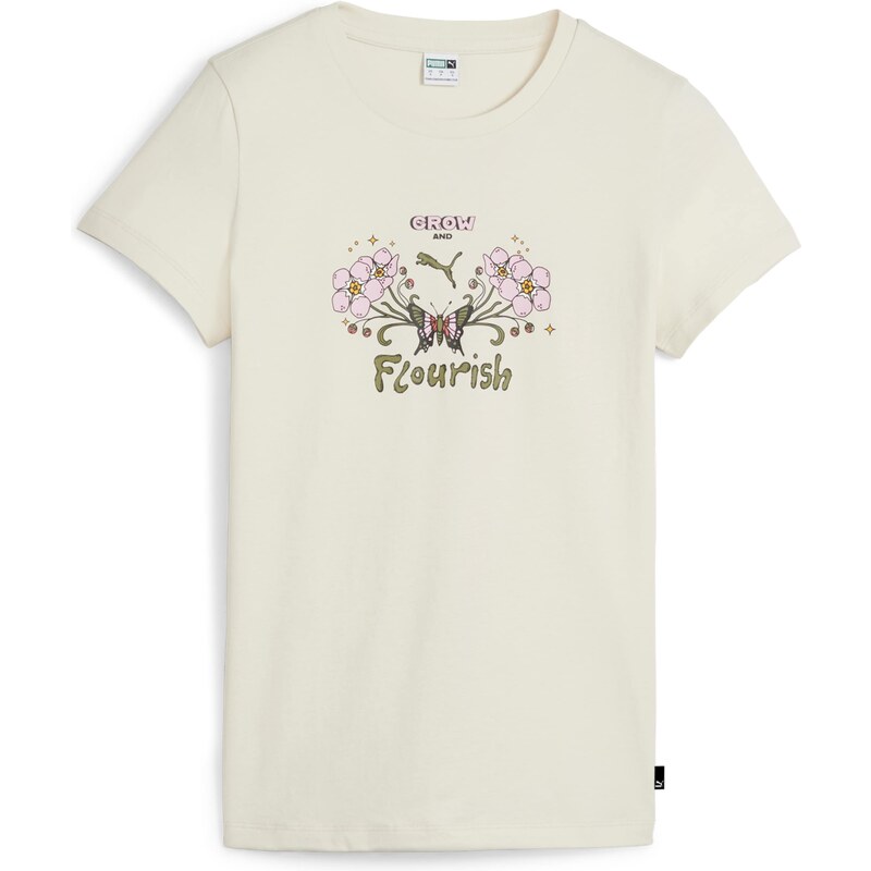 PUMA Тениска 'GROW FLOURISH' зелено / бледорозово / бяло / бял памук