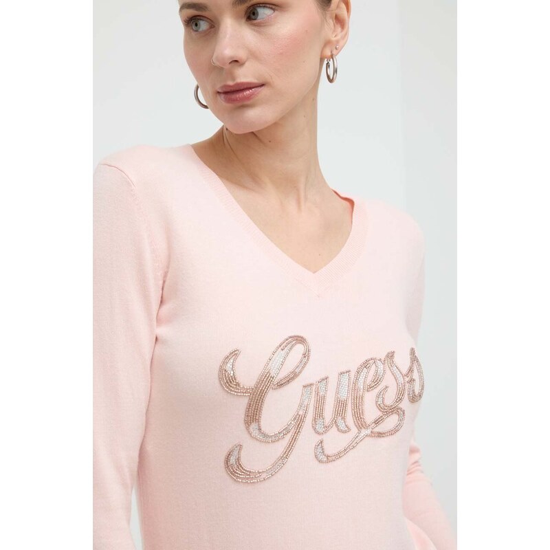Пуловер Guess MYLA дамски в розово от лека материя W4GR25 Z2NQ2
