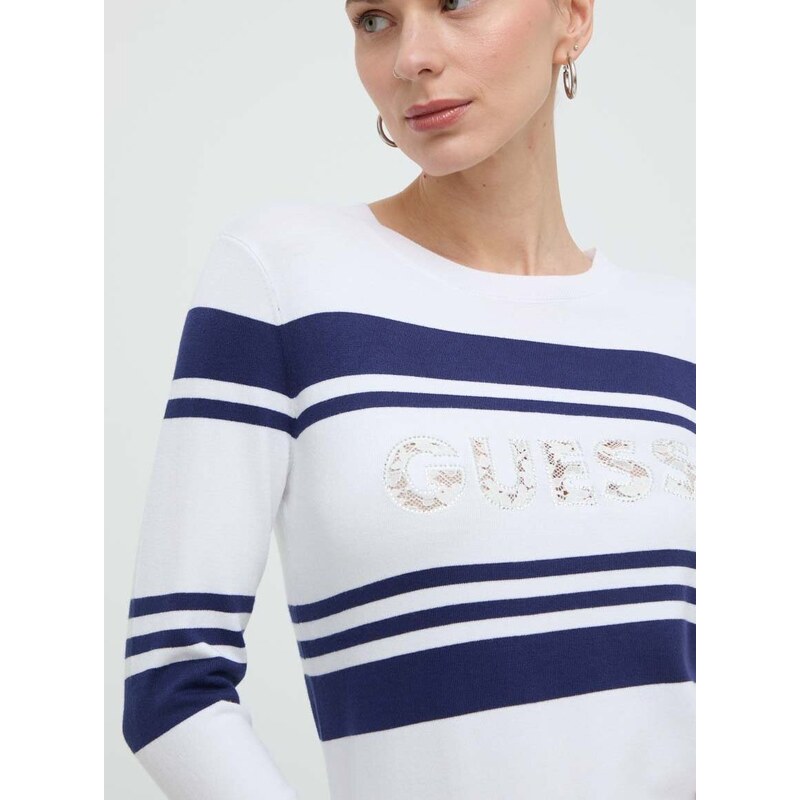 Пуловер Guess MACY дамски в бяло от лека материя W4GR44 Z2NQ2