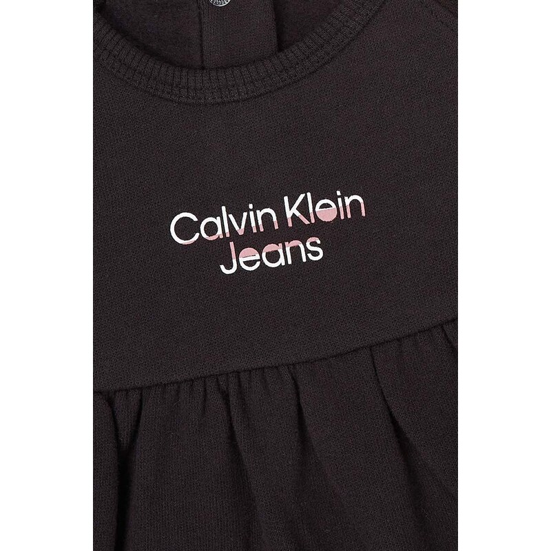 Детска памучна рокля Calvin Klein Jeans в черно къса разкроен модел