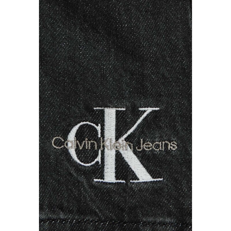 Детска дънкова рокля Calvin Klein Jeans в черно къса разкроена