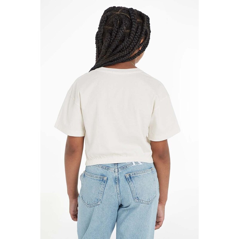 Детска памучна тениска Calvin Klein Jeans в бежово