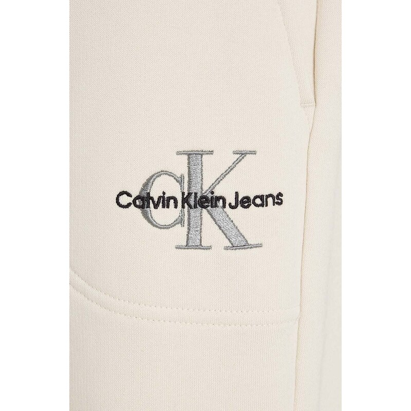 Детски спортен панталон Calvin Klein Jeans в бежово с изчистен дизайн