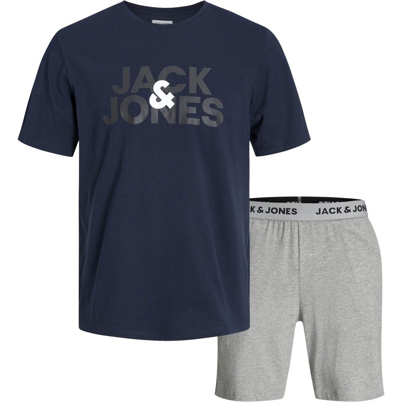 JACK & JONES Къса пижама 'Ula' нейви синьо / антрацитно черно / сив меланж / бяло